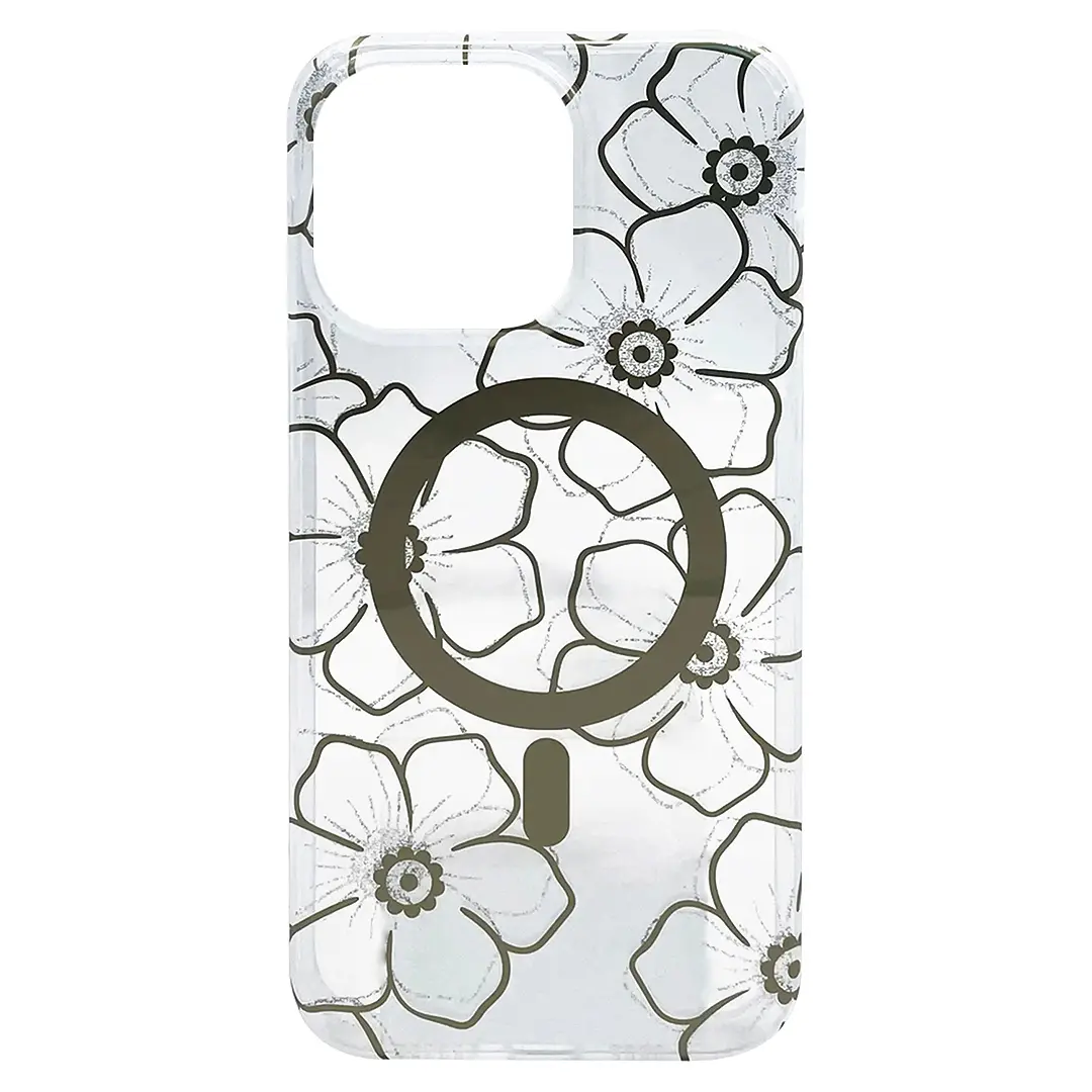 iPhone 15/iPhone 14/iPhone 13 Designed Case MagSafe Gold and Sliver Floral Harmony